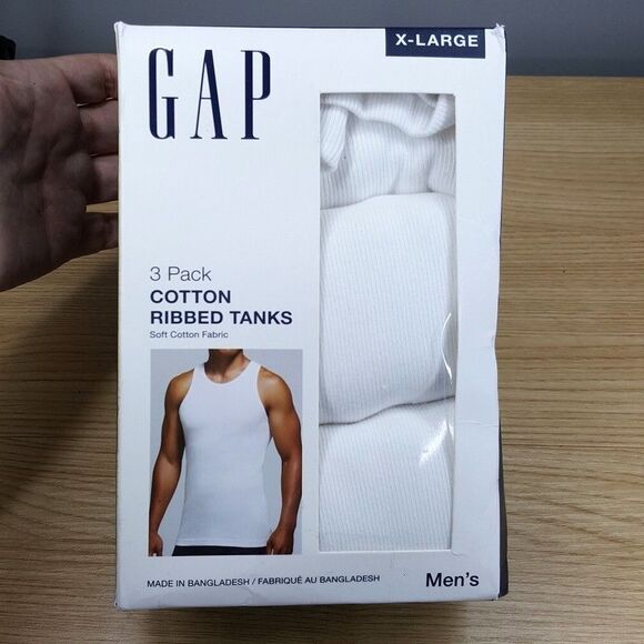 GAP Shirt Mens XL White 3-Pack Tank Top Cotton Ribbed Stretch Classic Fit - Picture 1 of 6